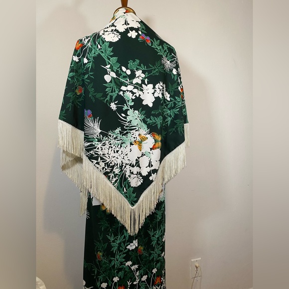 70s VTG Butterfly Maxi Dress and Fringe Shawl - Picture 6 of 17